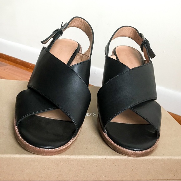 Madewell Black Leather Ruthie Crisscross Cylindrical Block Heel Peep Toe Pump 9 - Picture 4 of 11